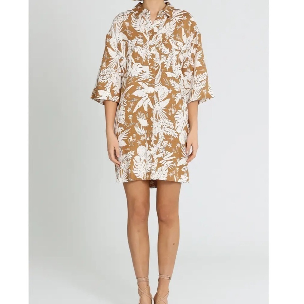 Shona Joy Kiana Short Sleeve Linen Blend Oversized Shirt Dress Women’s Size 6